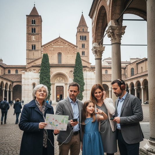 Self-guided audio tour of Basilica di Sant'Ambrogio by Uvamai Niche Tourism, featuring detailed visuals of the historic basilica.