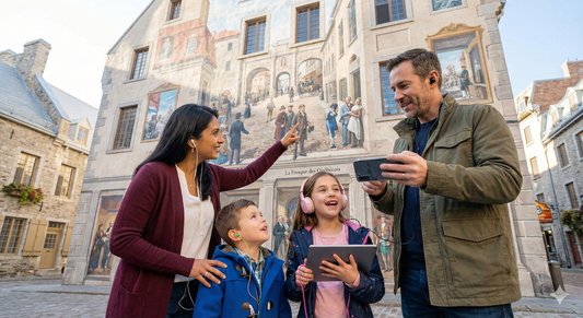 Self-guided audio tour of Quebec City by Uvamai Niche Tourism, featuring a mural at La Fresque de Quebecois.