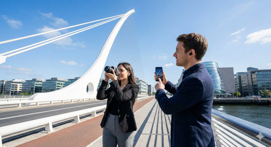 Self-guided audio tour of Dublin featuring Samuel Beckett Bridge, by Uvamai Niche Tourism, showcasing Dublin's iconic bridge.