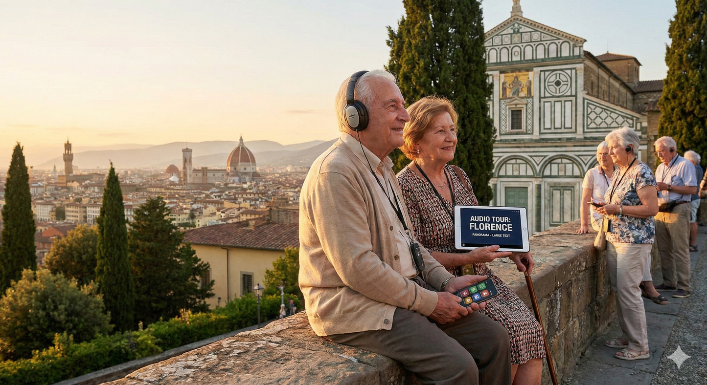 Self-guided audio tour of Florence by Uvamai Niche Tourism, featuring historic San Miniato al Monte church.