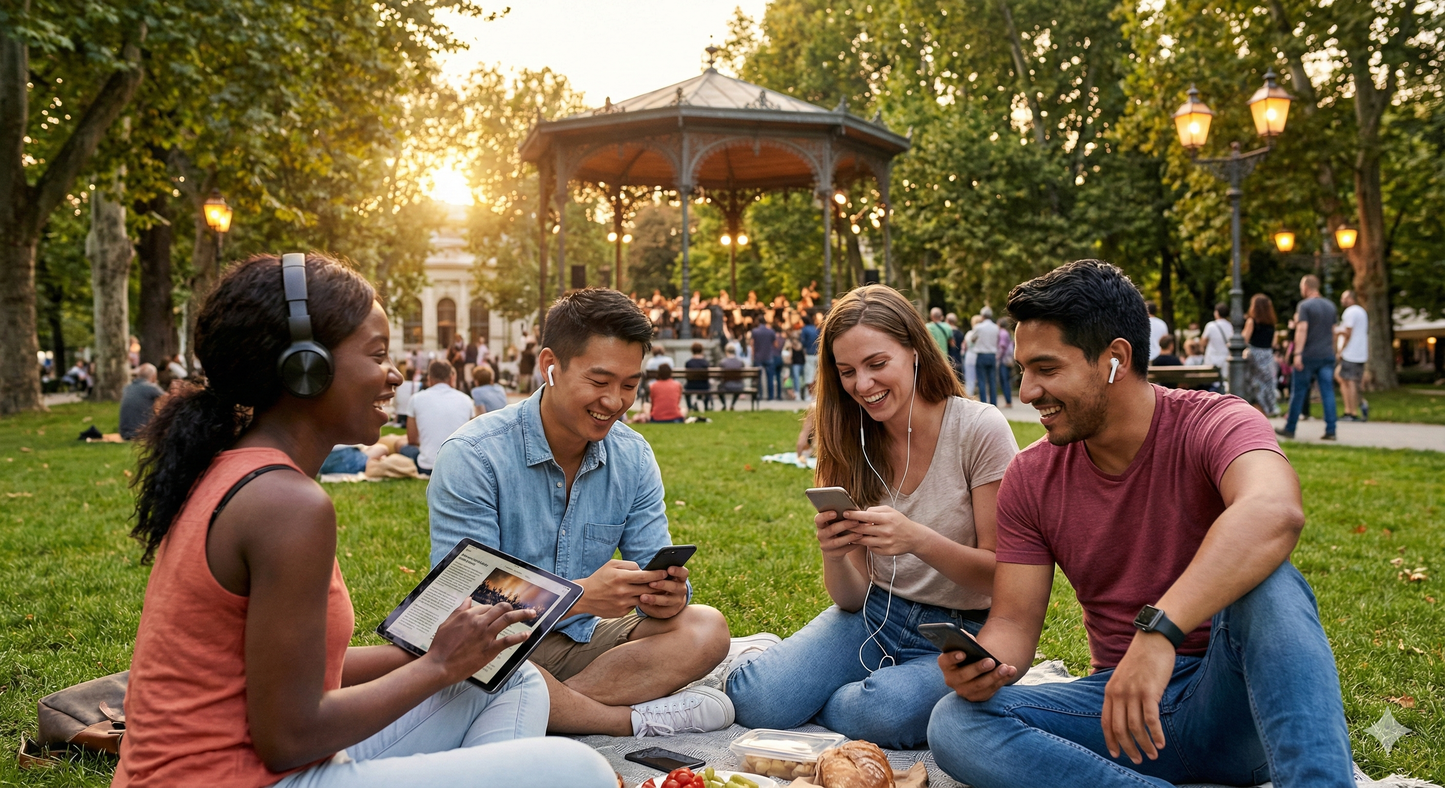 Self-guided audio tour of Zagreb's Zrinjevac Park during evening concert, featuring scenic views and cultural highlights.