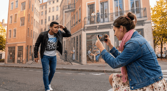 Lyon Self-Guided Audio Tour by Uvamai Niche Tourism, featuring a smartphone with audio tour app open over Lyon cityscape.
