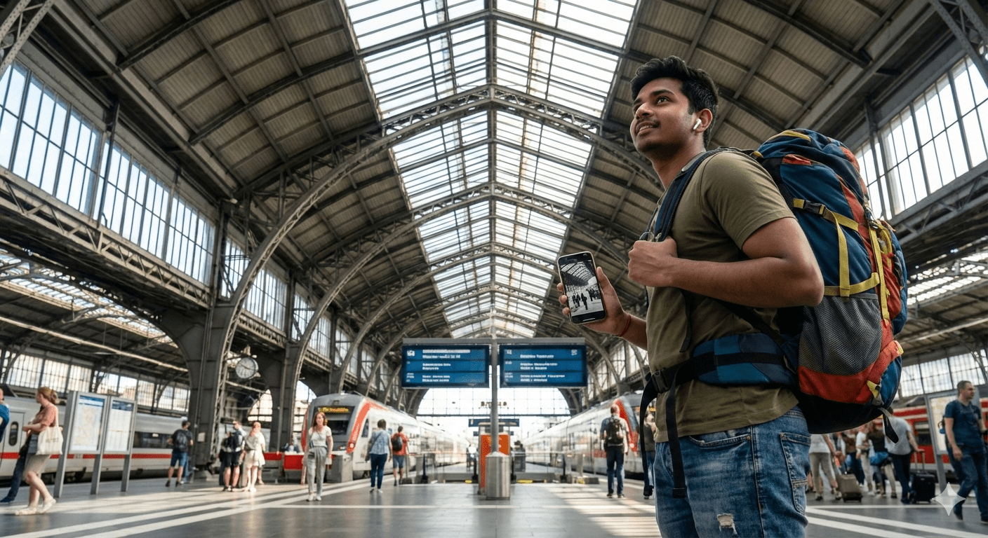 Munich Self-Guided Audio Tour by Uvamai Niche Tourism, image showing a smartphone with map and audio controls for exploring Munich.