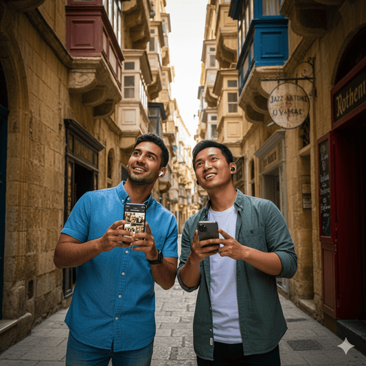 Valletta Self-Guided Audio Tour by Uvamai Niche Tourism, portable device with headphones for exploring Valletta's historic sites.