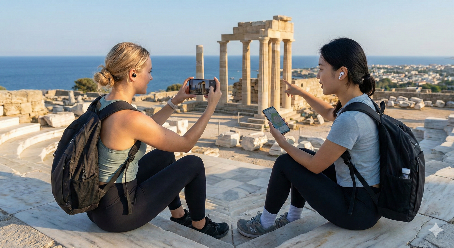 Self-guided audio tour of Rhodes featuring ancient ruins and scenic views, by Uvamai Niche Tourism.