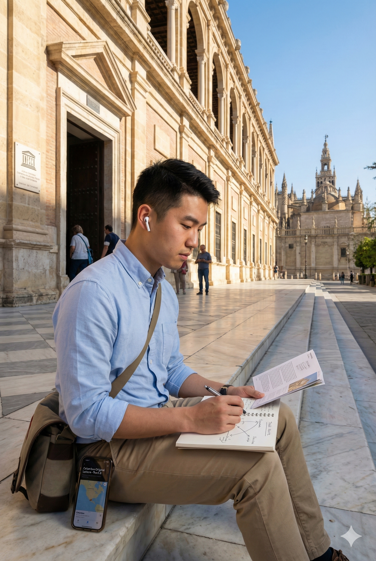 Self-guided audio tour by Uvamai Niche Tourism showcasing historic sites in Seville with audio guide device.