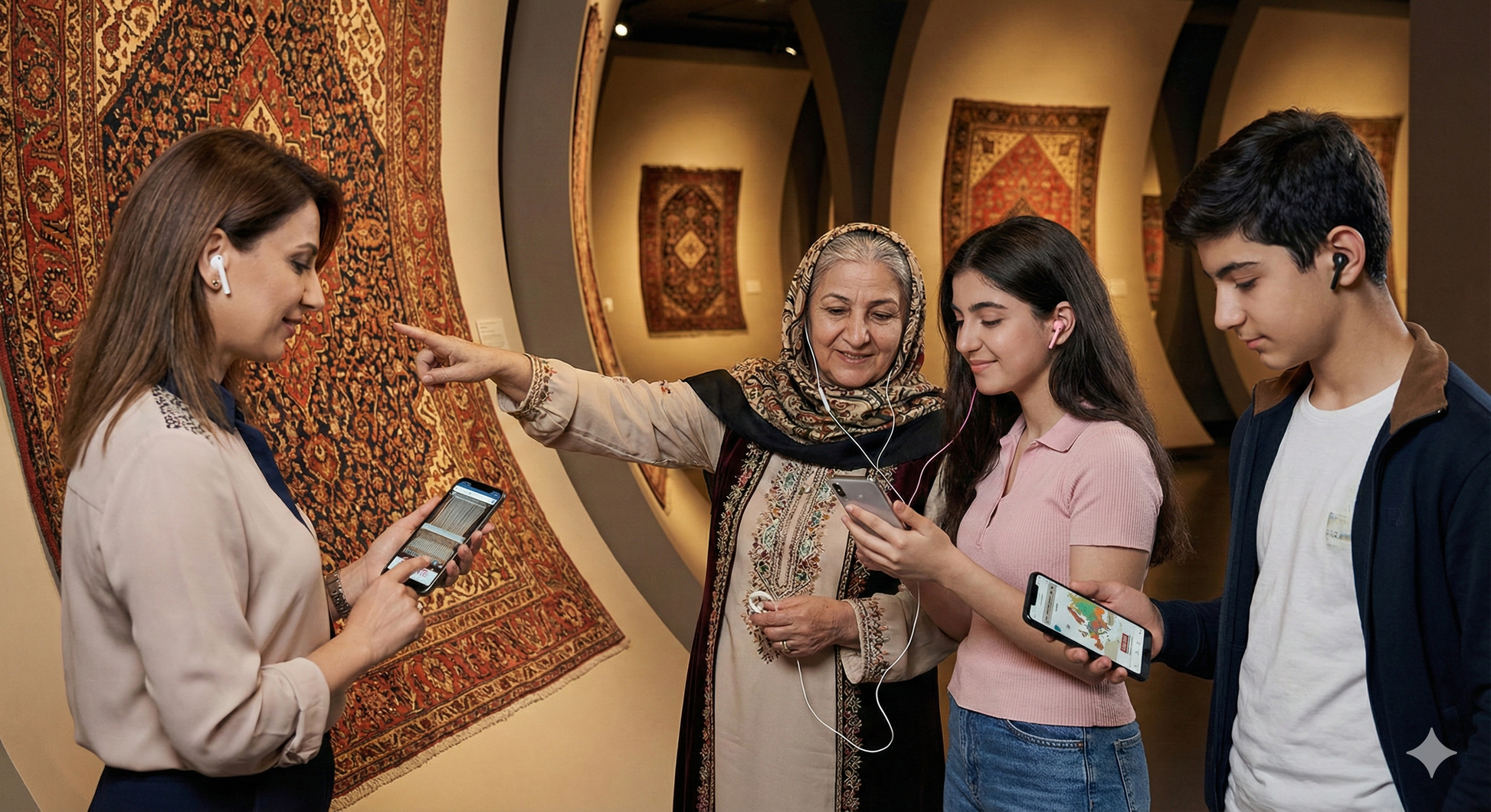 Audio tour guide device for Azerbaijan National Carpet Museum by Uvamai Niche Tourism, showcasing museum exhibits and carpets.