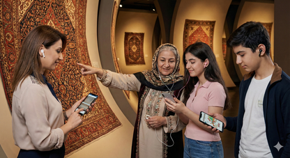 Audio tour guide device for Azerbaijan National Carpet Museum by Uvamai Niche Tourism, showcasing museum exhibits and carpets.