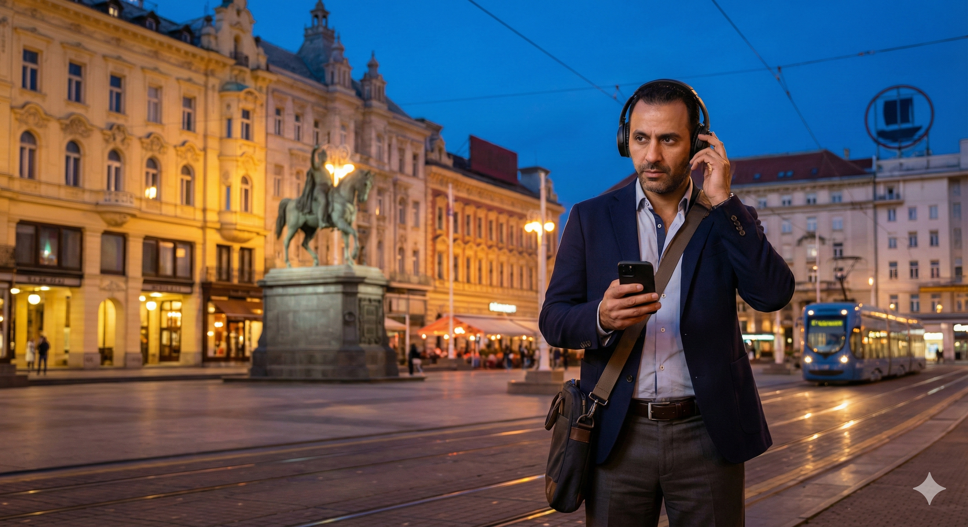 Evening view of Ban Josip Jelacic Square in Zagreb featured in Uvamai Niche Tourism's self-guided audio tour image.