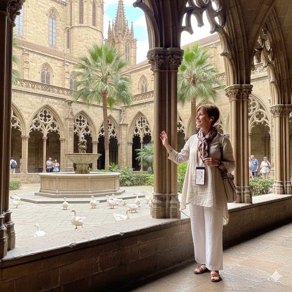 Self-guided audio tour of Barcelona Cathedral by Uvamai Niche Tourism, featuring an image of the cathedral's exterior.