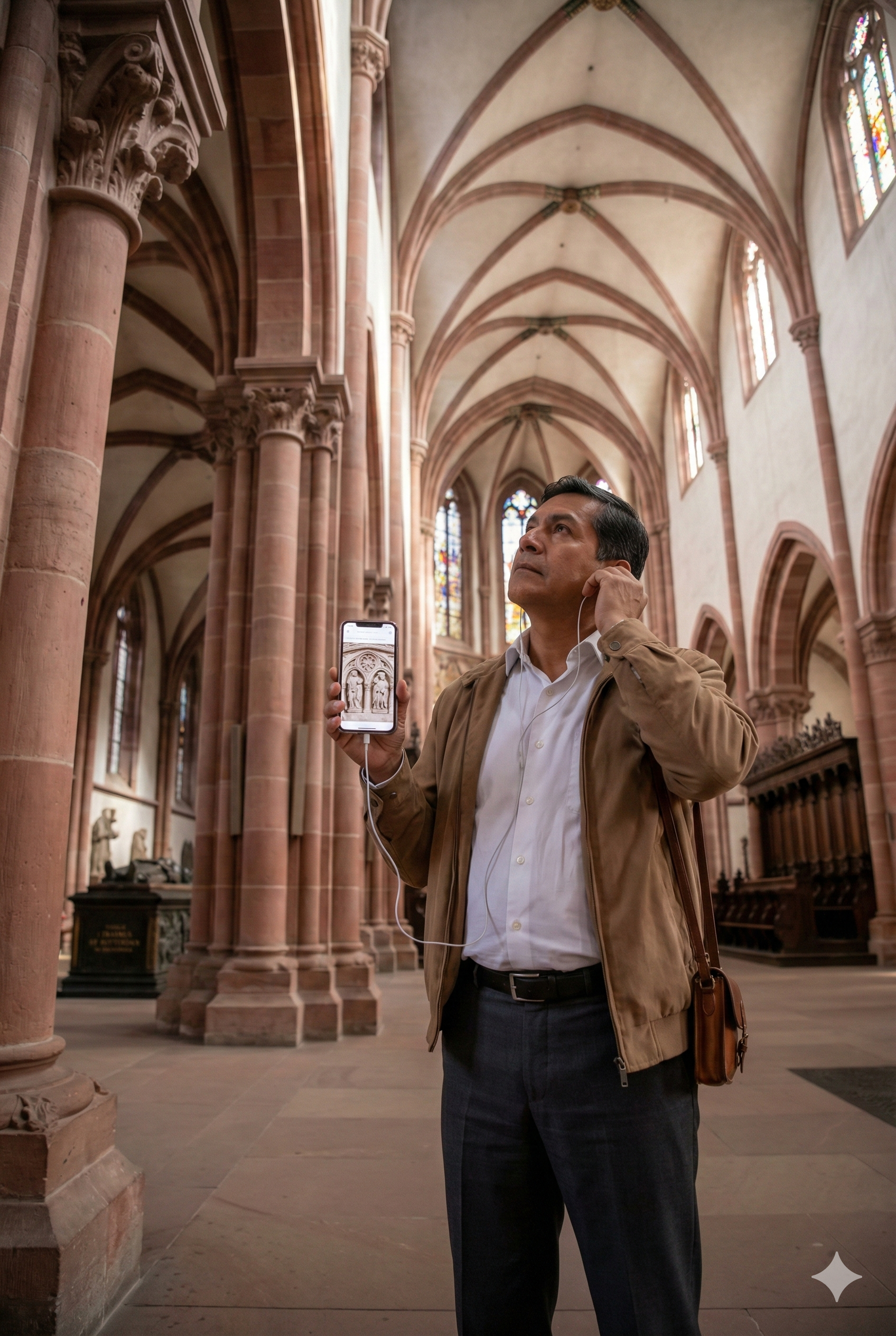 Self-guided audio tour of Basel Minster Cathedral with Uvamai Niche Tourism, featuring exterior view and historic architecture.