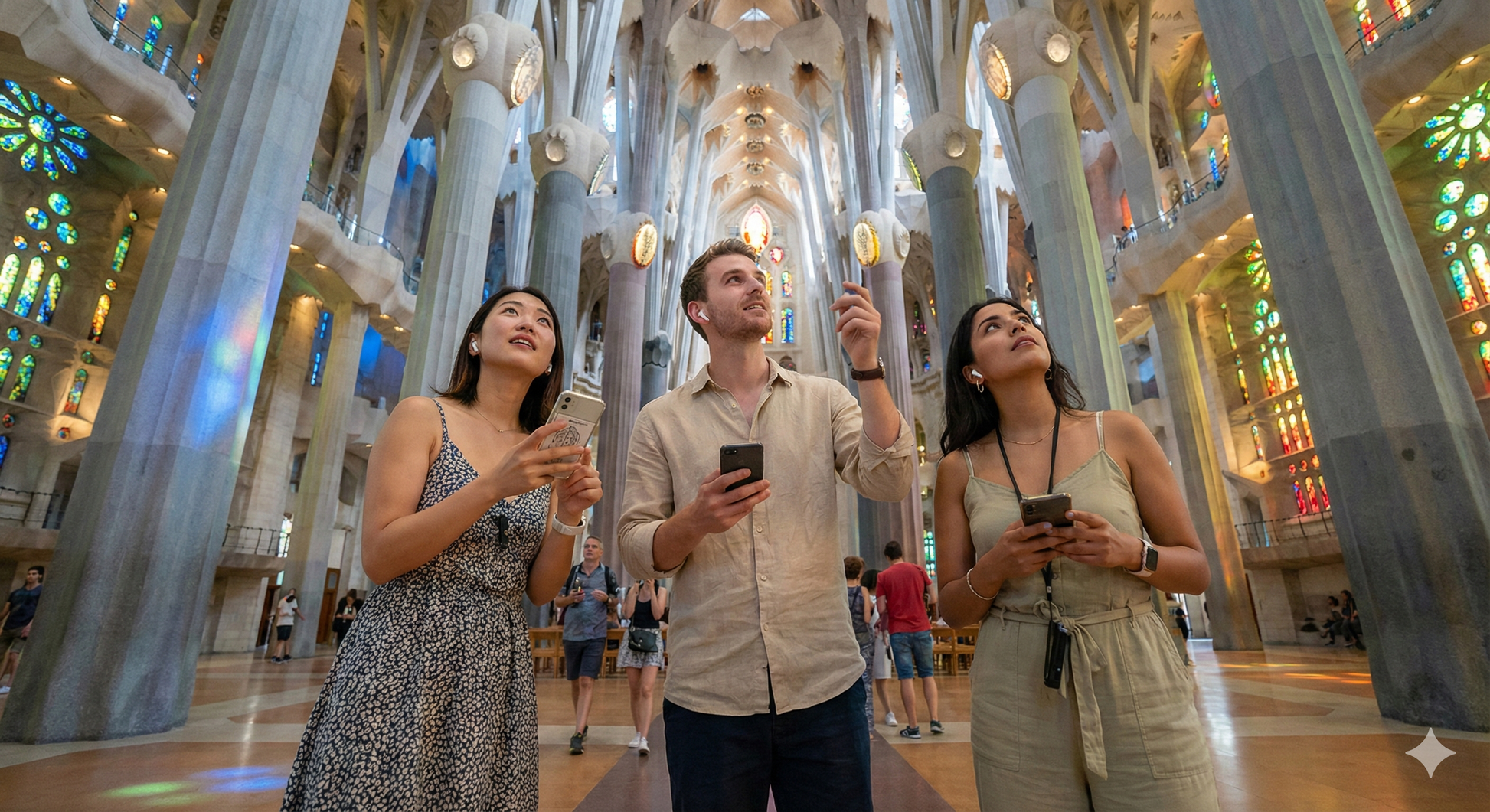 Self-guided audio tour of Basilica de la Sagrada Familia by Uvamai Niche Tourism, featuring an image of the basilica's iconic architecture.
