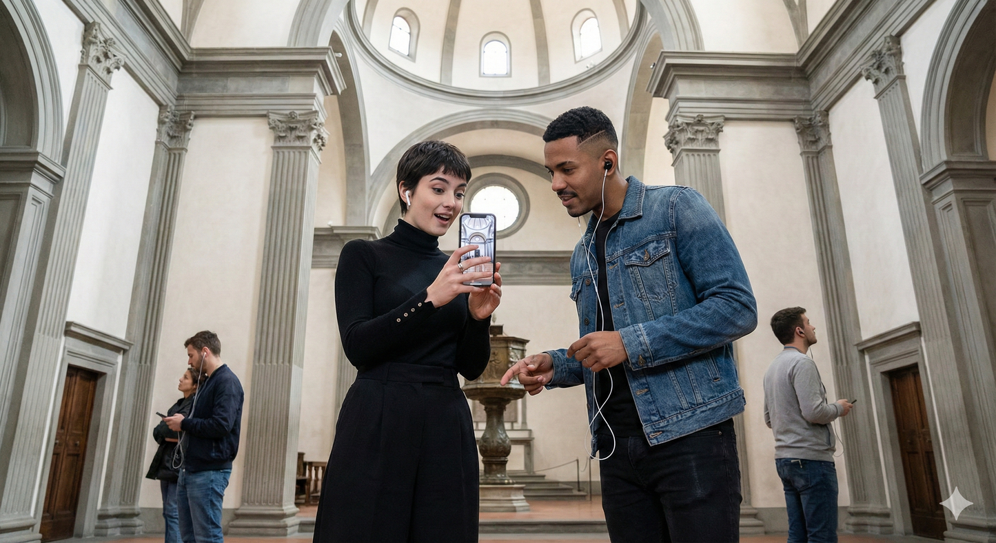 Self-guided audio tour of Florence featuring the Basilica di San Lorenzo by Uvamai Niche Tourism, with an exterior view of the basilica.