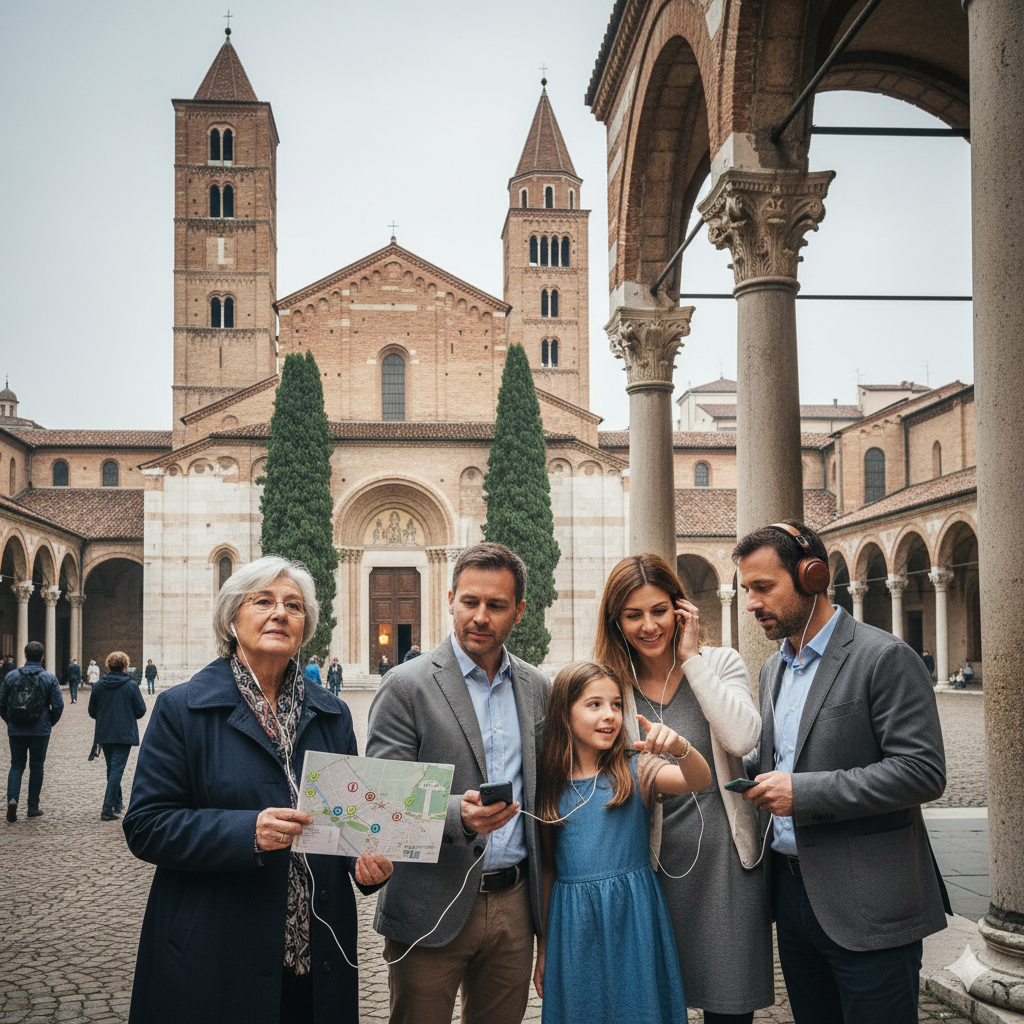 Self-guided audio tour of Basilica di Sant'Ambrogio by Uvamai Niche Tourism, featuring detailed visuals of the historic basilica.