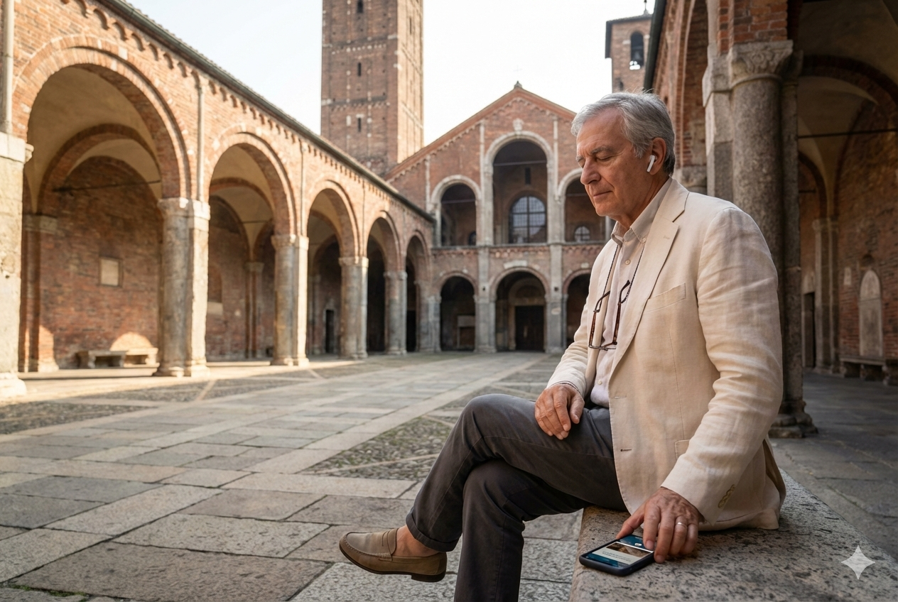 Self-guided audio tour of Basilica di Sant'Ambrogio by Uvamai Niche Tourism, showcasing the historic basilica exterior.
