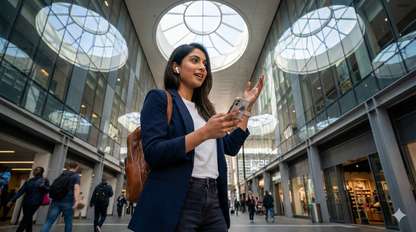 Self-guided audio tour of Birmingham New Street Railway Station by Uvamai Niche Tourism, featuring station architecture and signage.