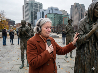 Self-guided Boston Irish Famine Memorial audio tour by Uvamai Niche Tourism, featuring a statue and historic site in Boston