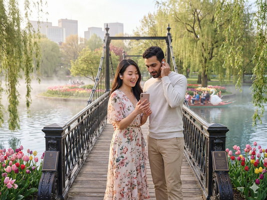 Audio tour guide for Boston Public Garden by Uvamai Niche Tourism, featuring scenic views and historic landmarks.