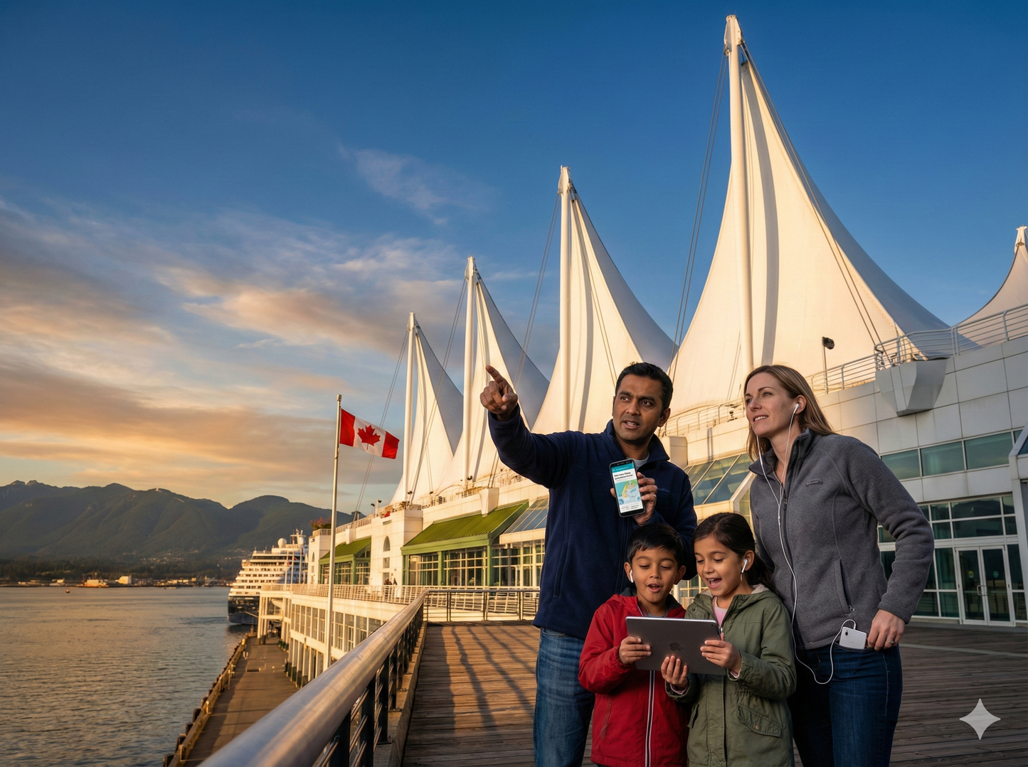 Self-guided audio tour of Vancouver featuring iconic Whitesails at sunset by Uvamai Niche Tourism
