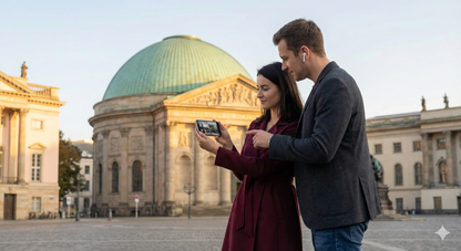 Self-guided audio tour of Berlin featuring St. Hedwig's Cathedral, by Uvamai Niche Tourism, with an image of the cathedral's exterior.