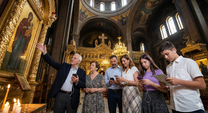 Self-guided audio tour of Heraklion's Cathedral of St. Minas by Uvamai Niche Tourism, featuring the historic cathedral exterior.