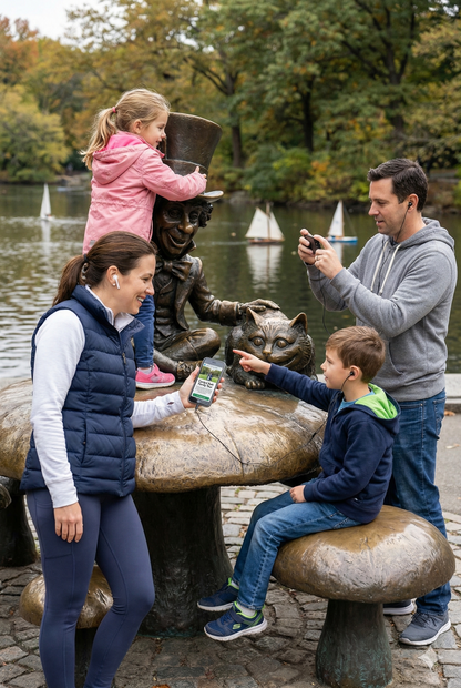 Self-guided audio tour image featuring Central Park's Alice in Wonderland statue by Uvamai Niche Tourism.