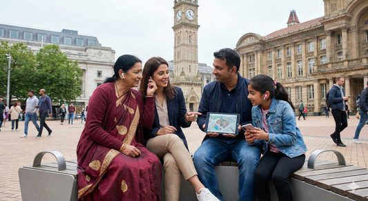 Self-guided audio tour of Birmingham's Chamberlain Square by Uvamai Niche Tourism, featuring historic landmarks and city views.