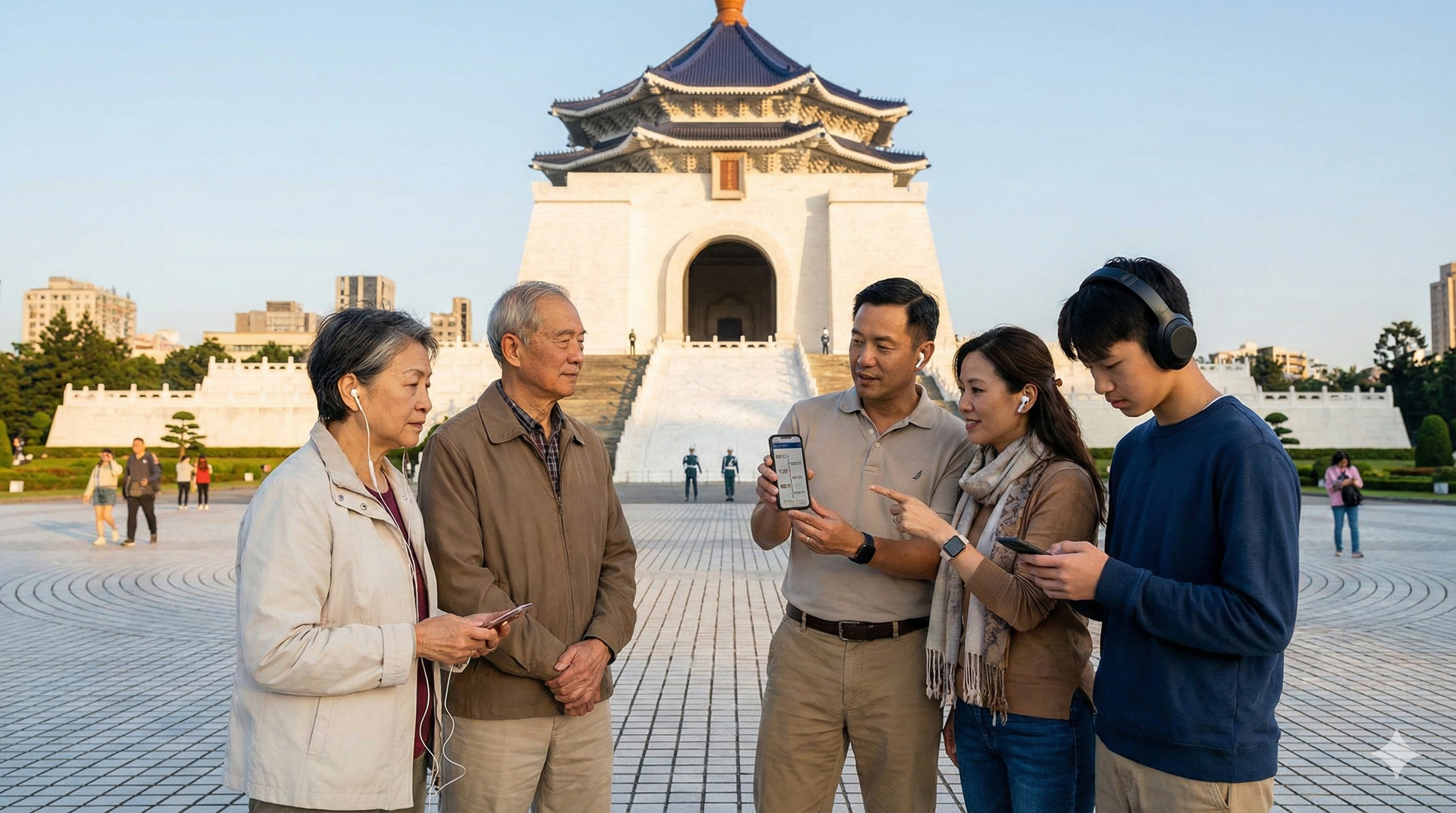 Self-guided audio tour of Chiang Kai-shek Memorial Hall by Uvamai Niche Tourism displayed on a mobile device screen.