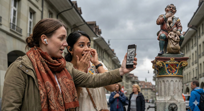 Self-guided audio tour by Uvamai Niche Tourism with image of Childeater Fountain near Kindlifresserbrunnen.