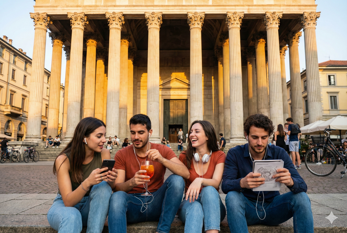 Audio tour guide for Milan's San Lorenzo columns by Uvamai Niche Tourism, featuring historical highlights and scenic views.