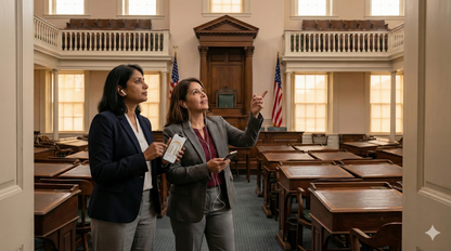 Audio tour guide device featuring Congress Hall from Uvamai Niche Tourism for Philadelphia self-guided sightseeing experience.