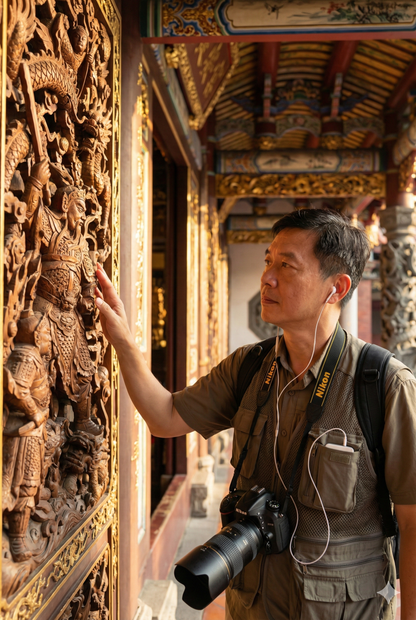 Self-guided audio tour of Dalongdong Bao'an Temple in Taipei by Uvamai Niche Tourism, featuring detailed temple architecture.