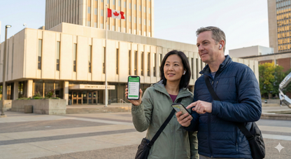 Self-guided audio tour of Edmonton City Hall showcasing municipal governance, provided by Uvamai Niche Tourism.