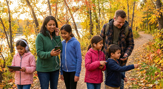 Self-guided audio tour of Emily Murphy Park featuring autumn family nature scene by Uvamai Niche Tourism.