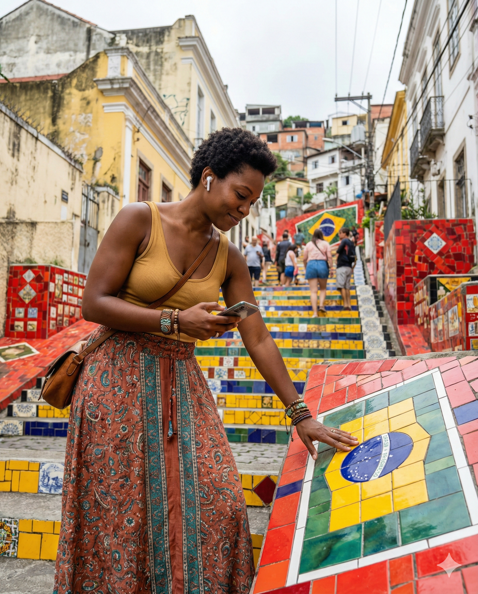 Audio tour guide for Rio de Janeiro's Selaron Steps, featuring colorful mosaics and scenic city views, by Uvamai Niche Tourism.