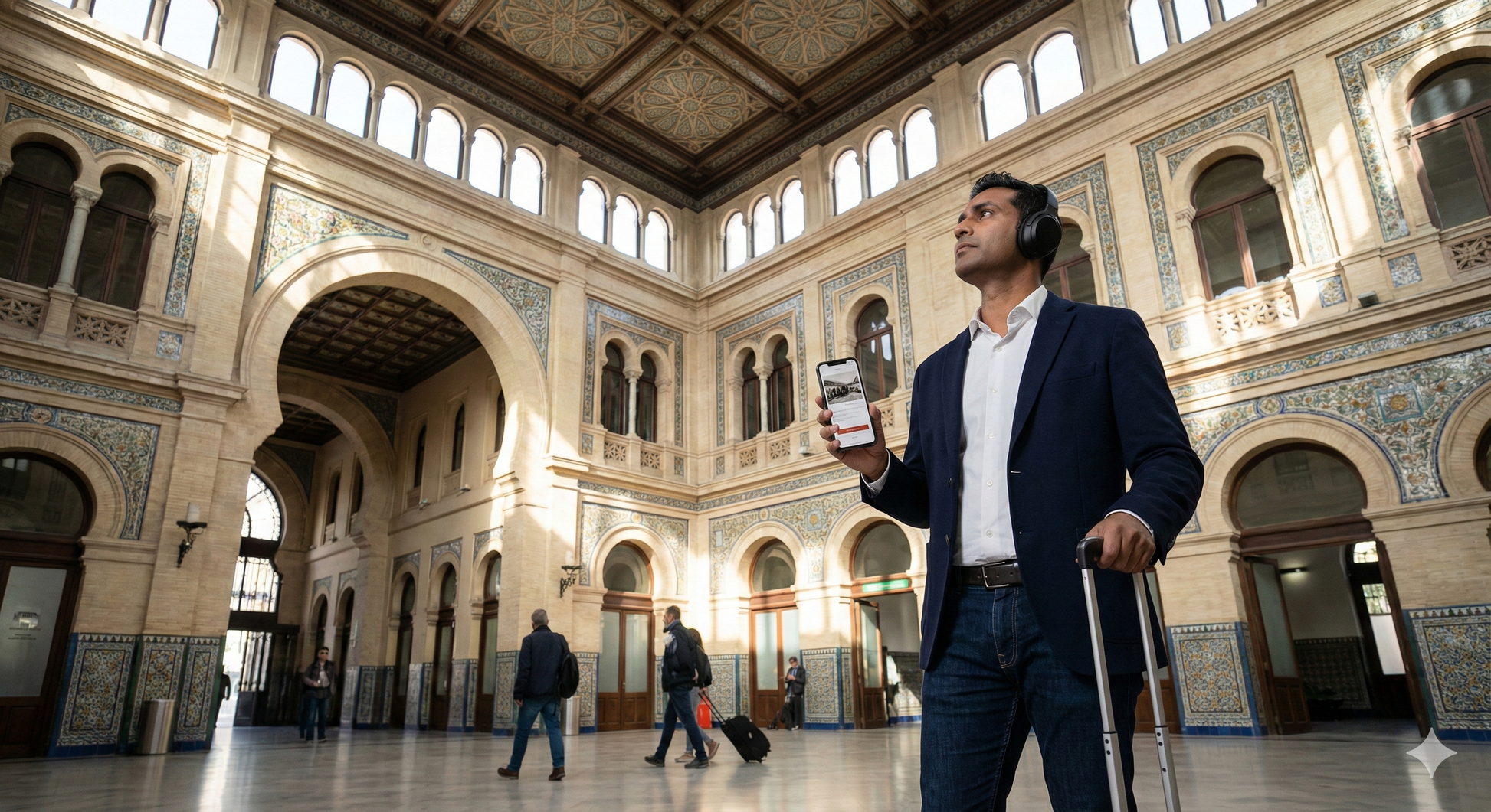 Self-guided audio tour of Granada station by Uvamai Niche Tourism, featuring a map and audio device.