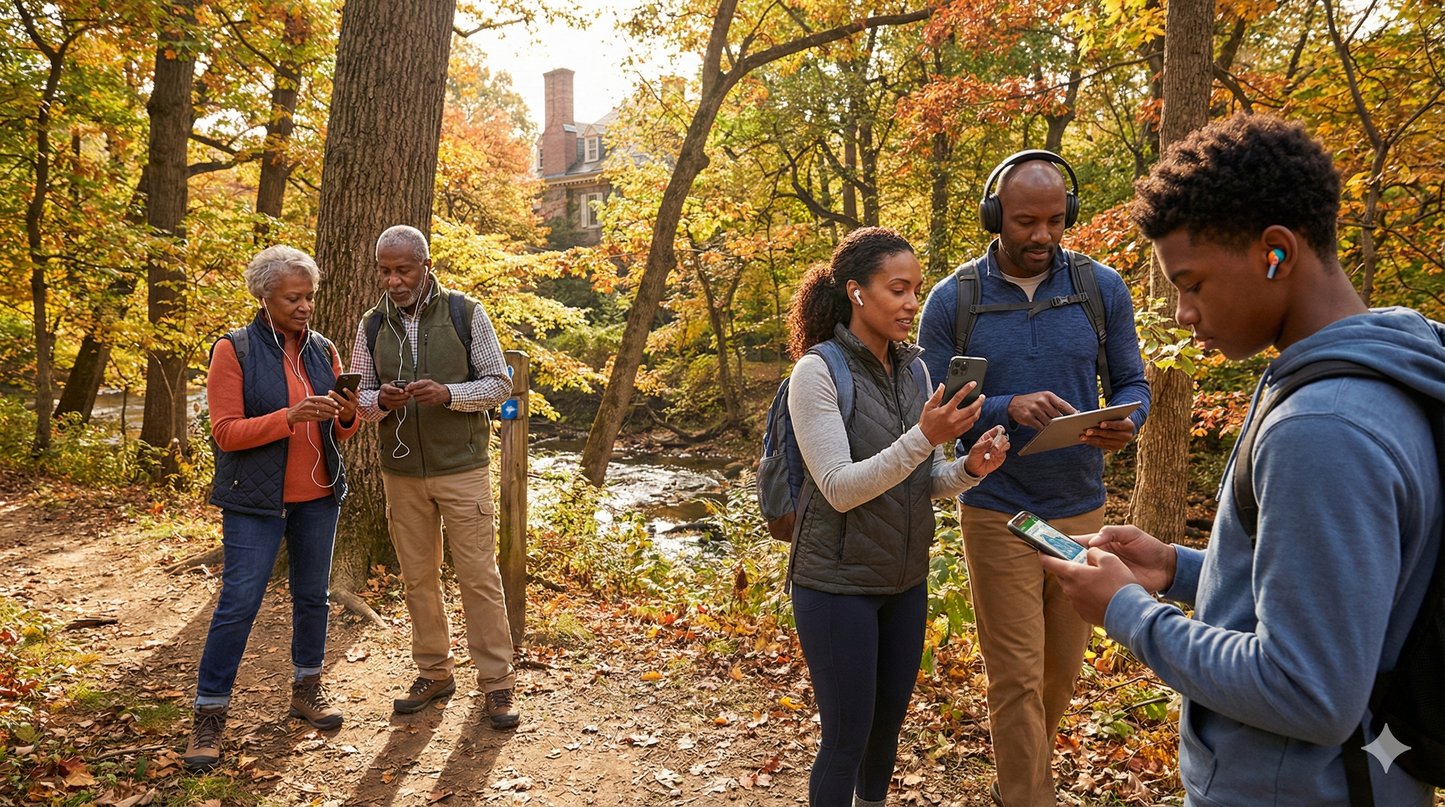Self-guided audio tour of Fairmount Park by Uvamai Niche Tourism, featuring scenic views and historic landmarks for visitors.