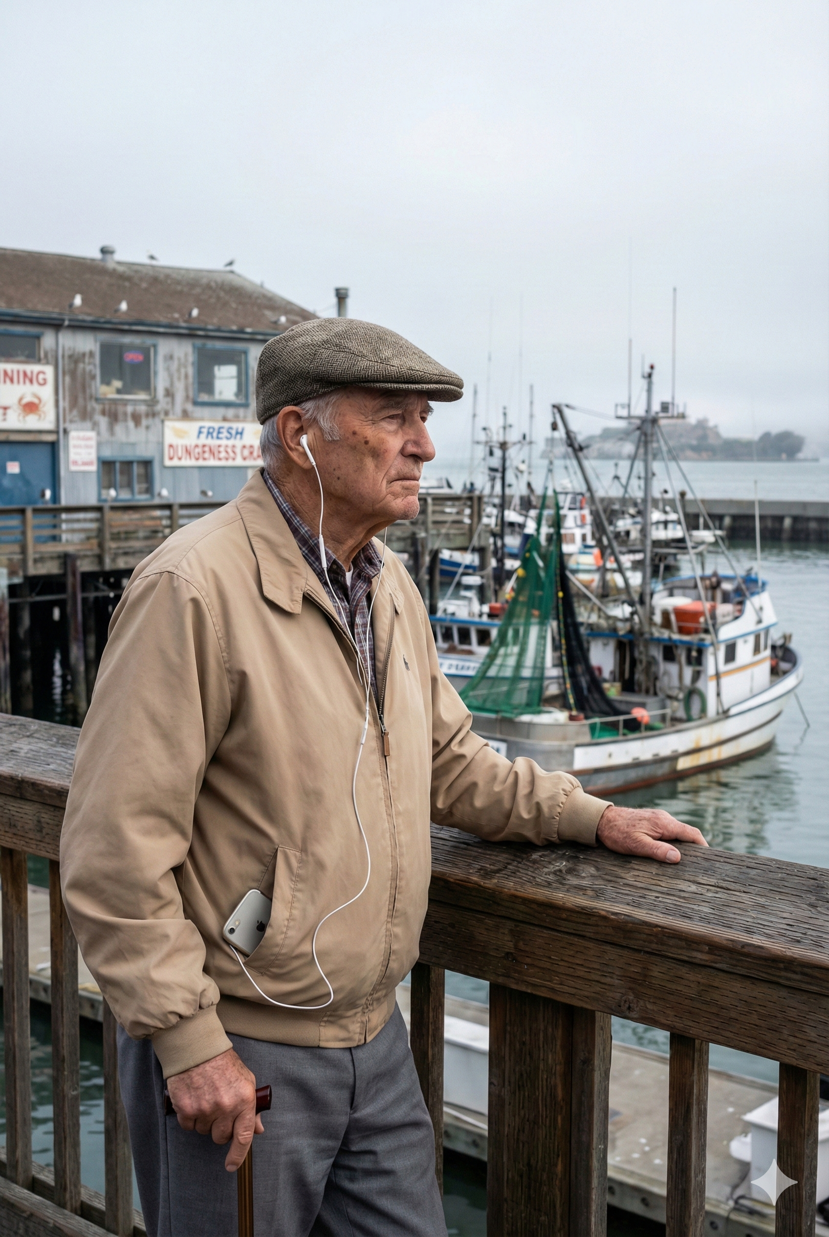 Audio tour device featuring San Francisco landmarks for the Uvamai Niche Tourism self-guided experience at Fisherman's Wharf.