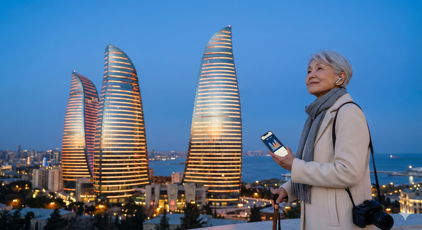 Multiple perspectives of flaming torches on a Baku self-guided audio tour by Uvamai Niche Tourism