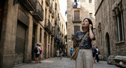 Self-guided audio tour of Barcelona's Gothic Quarter by Uvamai Niche Tourism, featuring historic landmarks and scenic streets.