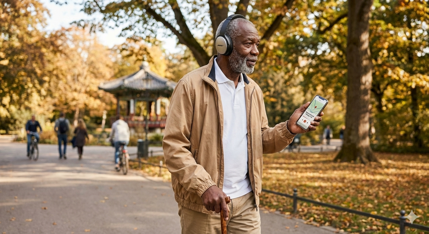 Audio tour guide for Frankfurt's Gruneburgpark by Uvamai Niche Tourism, featuring scenic park views and historic landmarks.