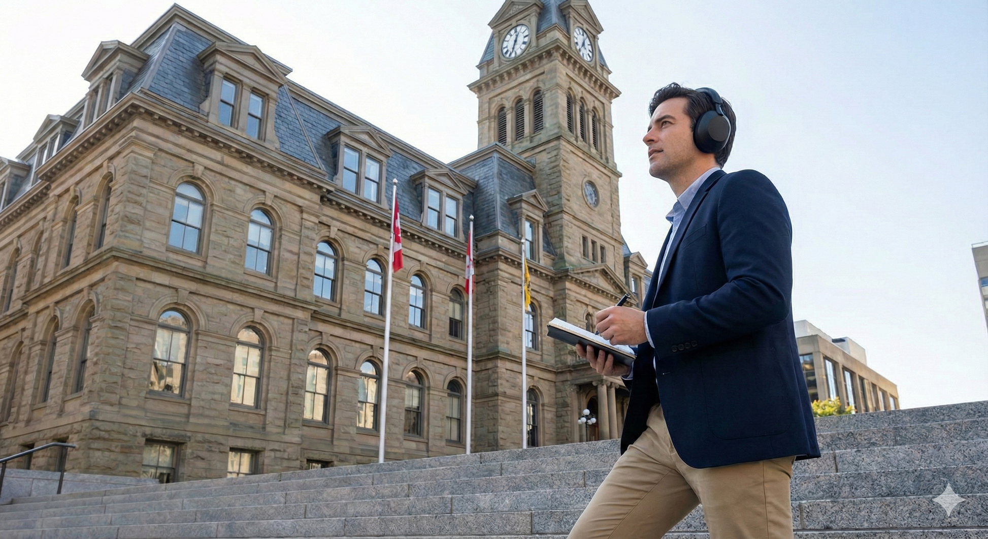 Audio tour guide for Halifax City Hall by Uvamai Niche Tourism, featuring a detailed view of the historic building exterior.