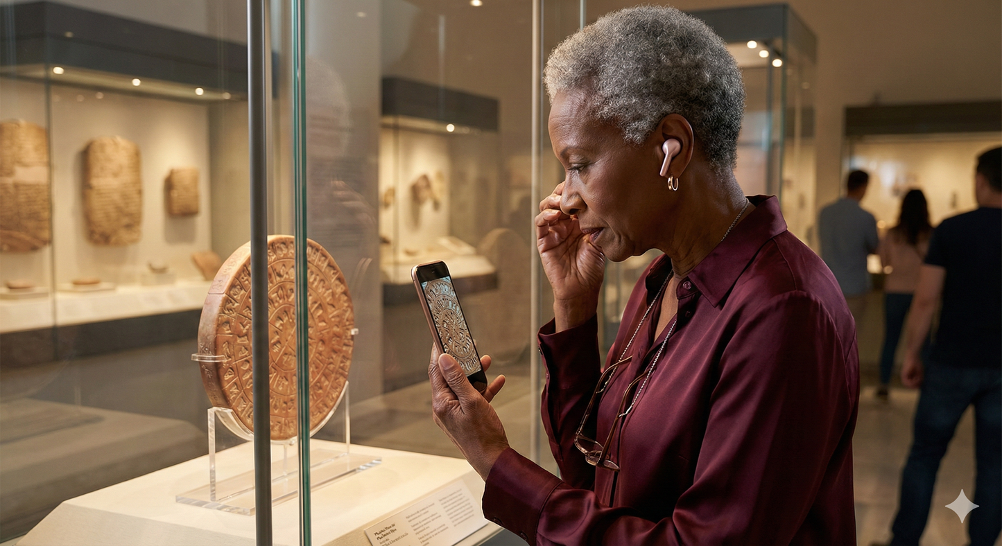 Heraklion Archaeological Museum and Phaistos Disc scholar audio tour by Uvamai Niche Tourism, with images of museum exhibits and artifacts.