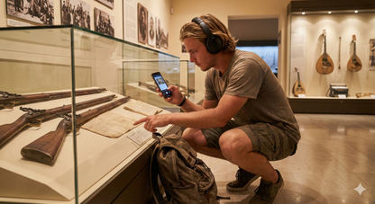 Heraklion historical museum with visitors exploring exhibits, part of Uvamai Niche Tourism's self-guided audio tour in Crete.