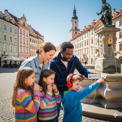 Self-guided audio tour of Bratislava's main square by Uvamai Niche Tourism, featuring historic landmarks and city views.