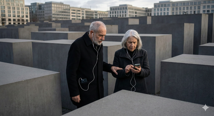 Self-guided audio tour of the Berlin Holocaust Memorial, featuring detailed descriptions of the memorial to Europe's murdered Jews.