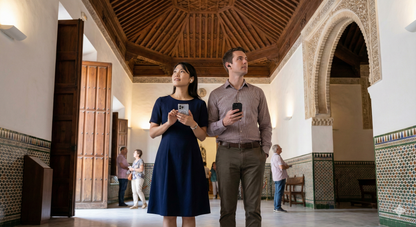 Self-guided audio tour of Iglesia de Los Martires in Malaga by Uvamai Niche Tourism, featuring exterior and surrounding views.
