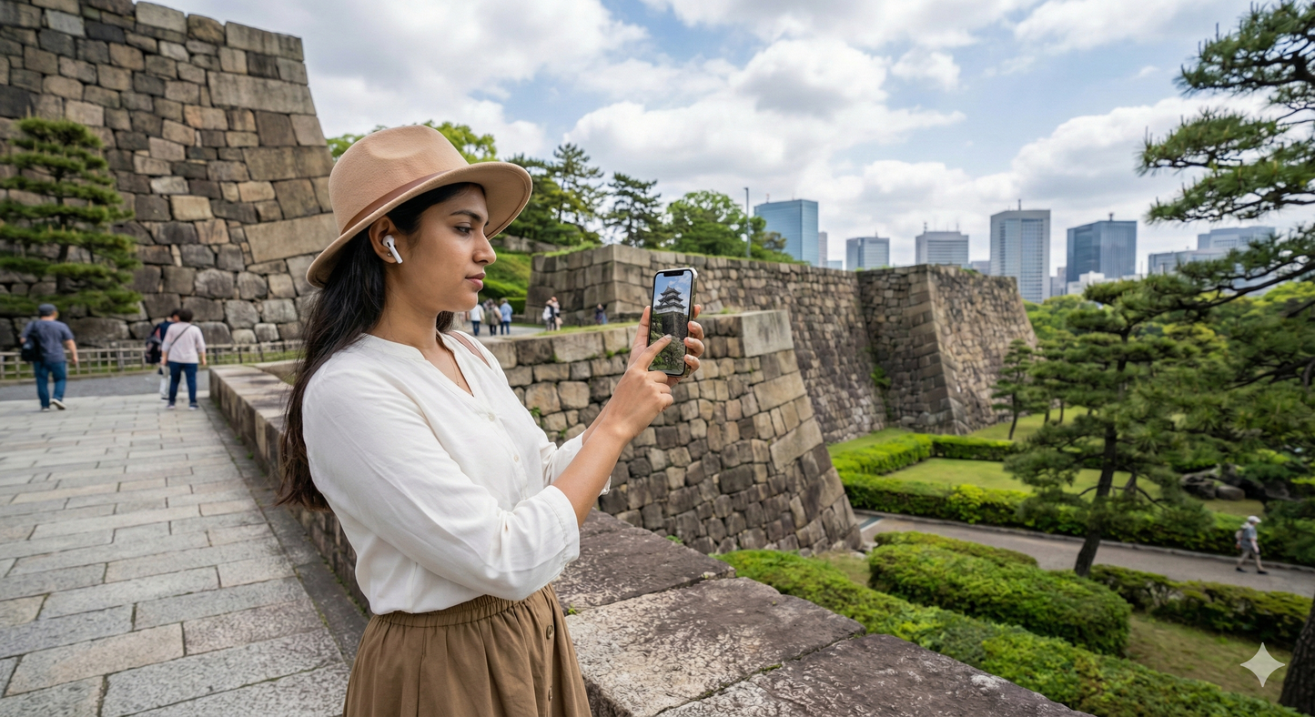 Self-guided audio tour of Tokyo Imperial Palace East Gardens by Uvamai Niche Tourism, featuring scenic views and historic landmarks.