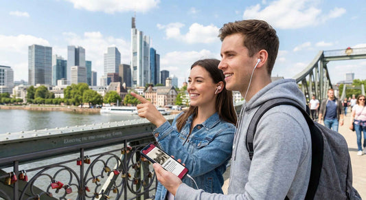 Self-guided audio tour of Frankfurt featuring the Iron Bridge (Eiserner Steg) with scenic views, by Uvamai Niche Tourism.
