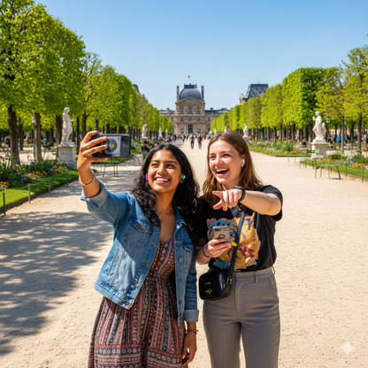 Self-guided audio tour of Jardin des Tuileries in Paris by Uvamai Niche Tourism with a view of the garden's pathways and greenery.